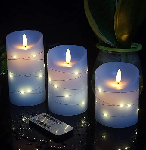 Miniatura 2 de Vela sin llama de color blanco marfil, cúmulo de estrellas integrado, 9 velas LED, control remoto de 11 botones, temporizador de ciclo de 24 horas,