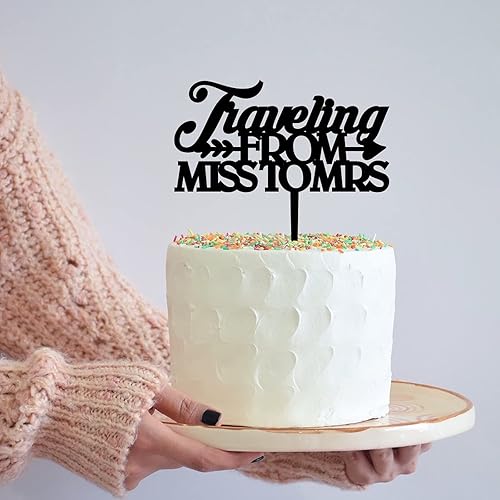 Miniatura 2 de Decoración acrílica personalizada para tartas de boda, escrito a mano, para viajar de la señorita a la señora, silueta negra, silueta para