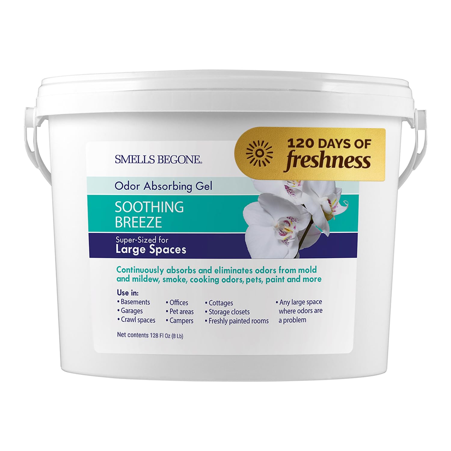 SMELLS BEGONE 1-Gallon Gel Odor Eliminator – High-Capacity, Long-Lasting Absorber for Large Basements, Garages, Workshops & Commercial Areas – Removes Tough Odors with Essential Oils (Soothing Breeze)