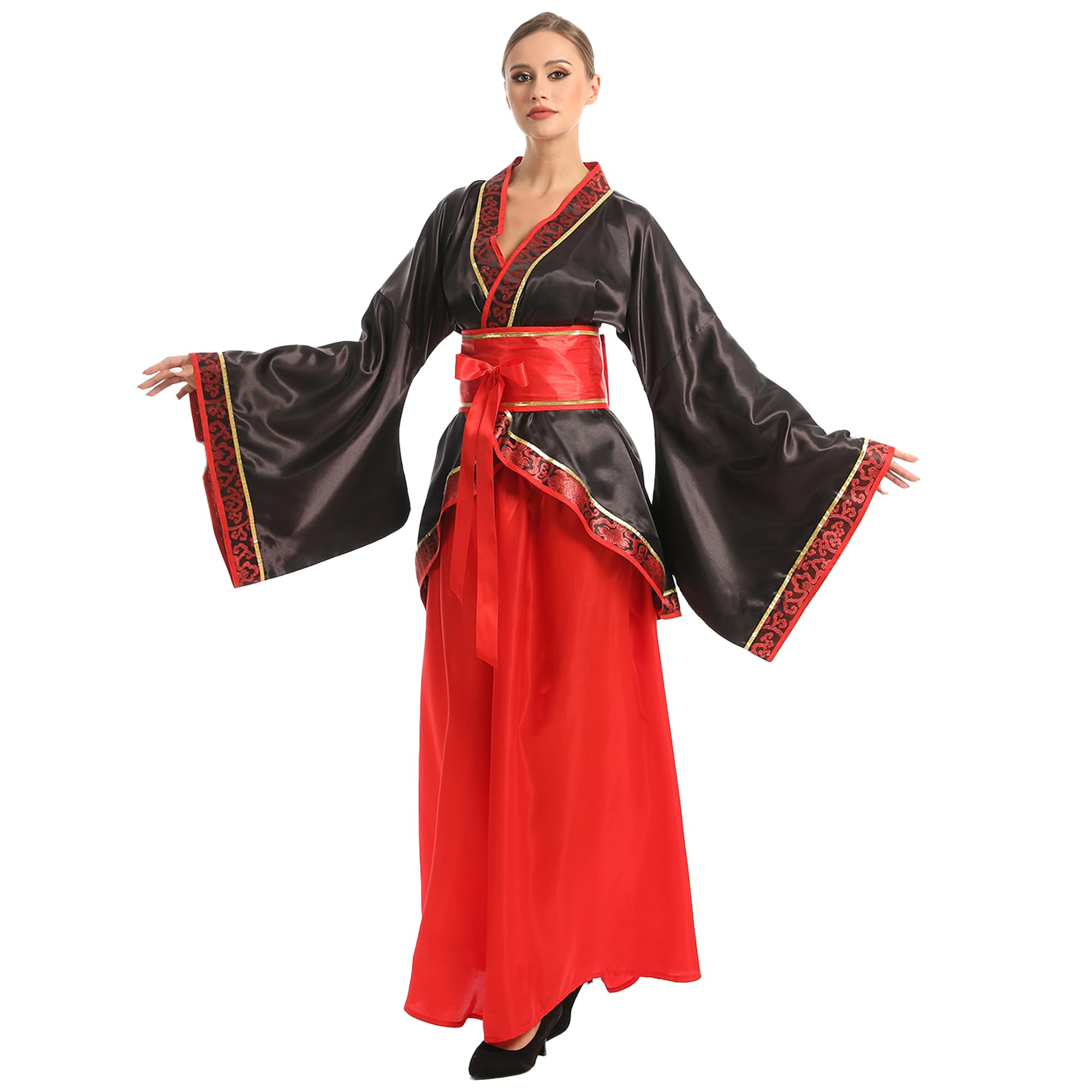 Carnavalife Disfraz Hanfu tradicional chino, ropa de mujer traje Tang, disfraz tradicional chino de Hanfu antiguo, con falda midi mujer 3 piezas, Halloween, carnaval, cosplay