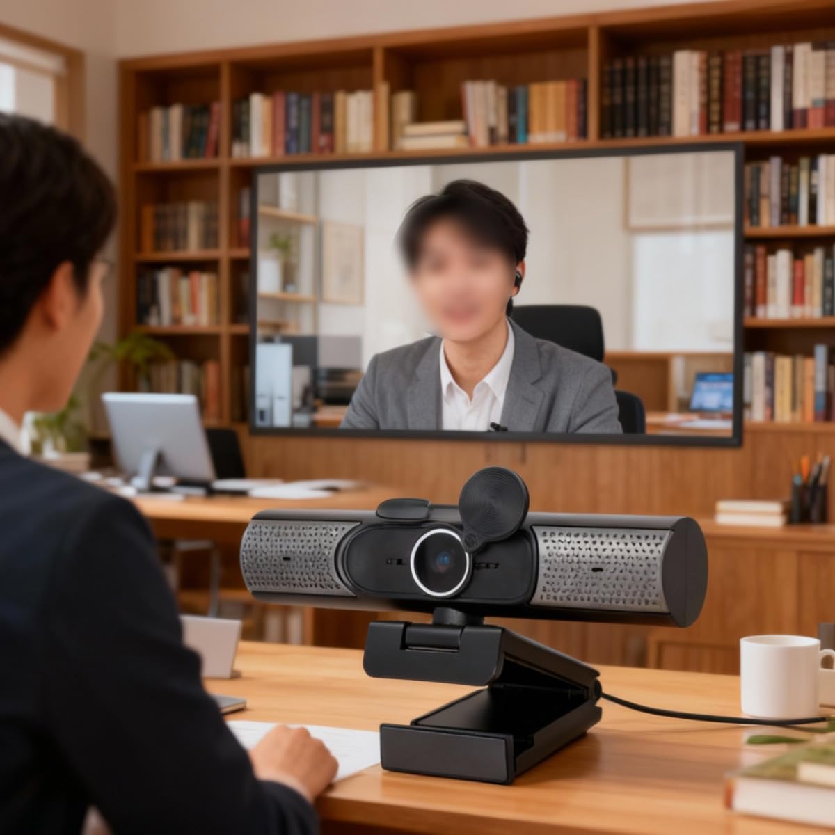 Webcam FHD con microfono e altoparlanti stereo, fotocamera per computer 3 in 1, 1080P, USB Plug and Play, cavo da 1,5 m, per videoconferenze, streaming