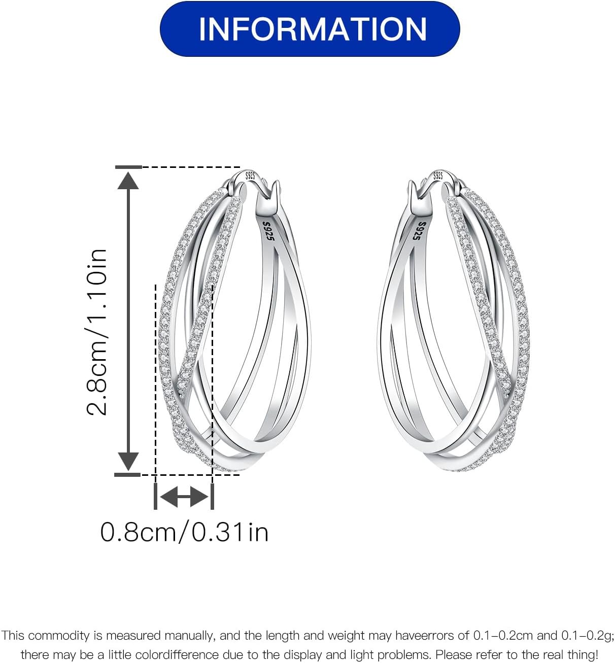 925 Sterling Silver Hoop Earrings for Women, Small and Large Trendy Hoops Hypoallergenic Huggie Earrings Statement Fashion Jewelry Gifts for Sensitive Ear - Double Loop - Image 3