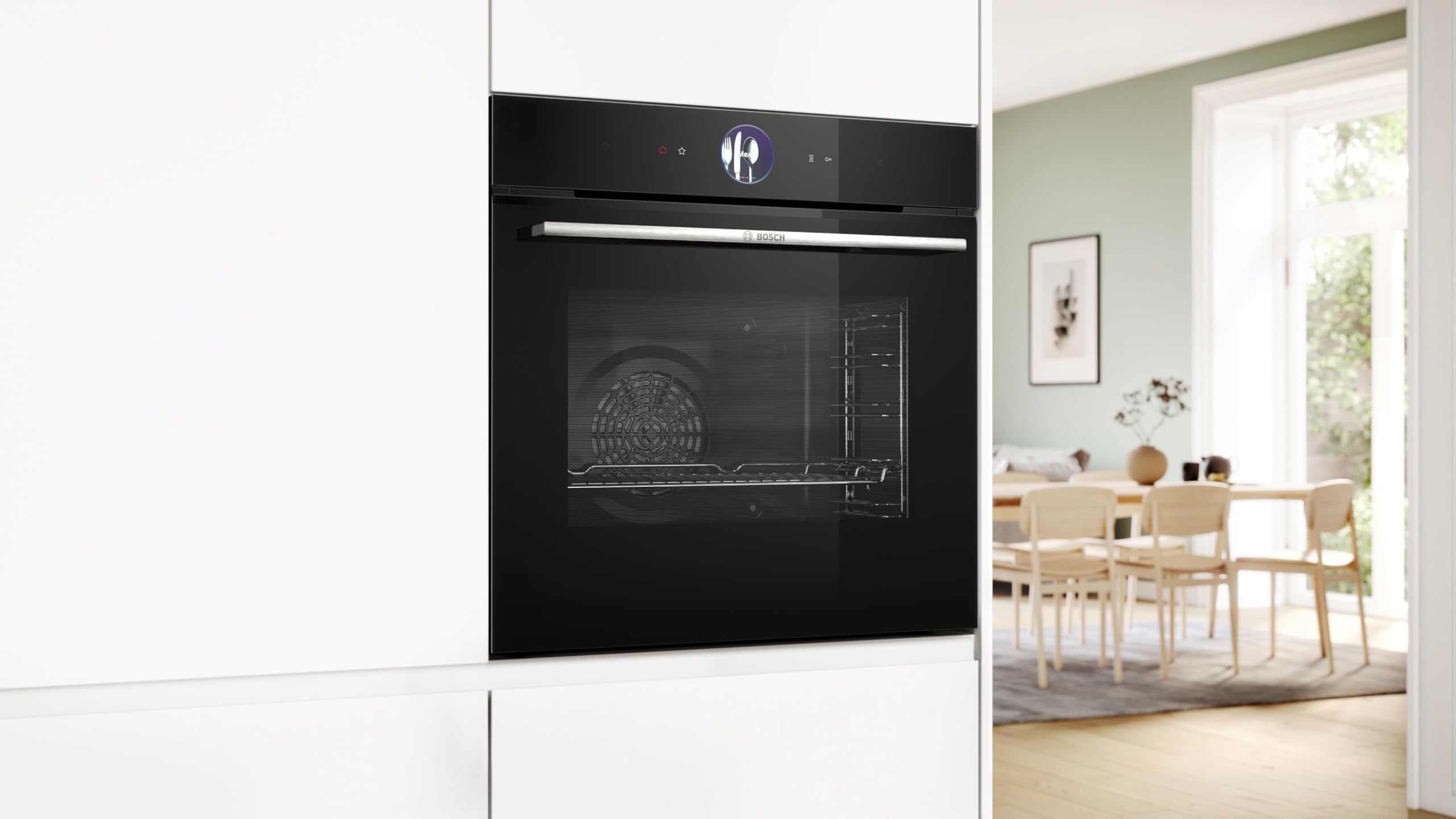 Bosch HRG7764B1 iQ700 Einbau-Backofen mit Dampfunktion, 60x60 cm, Pyrolyse, Hydrolyse, Air Fry, 4D Heißluft, Schwarz