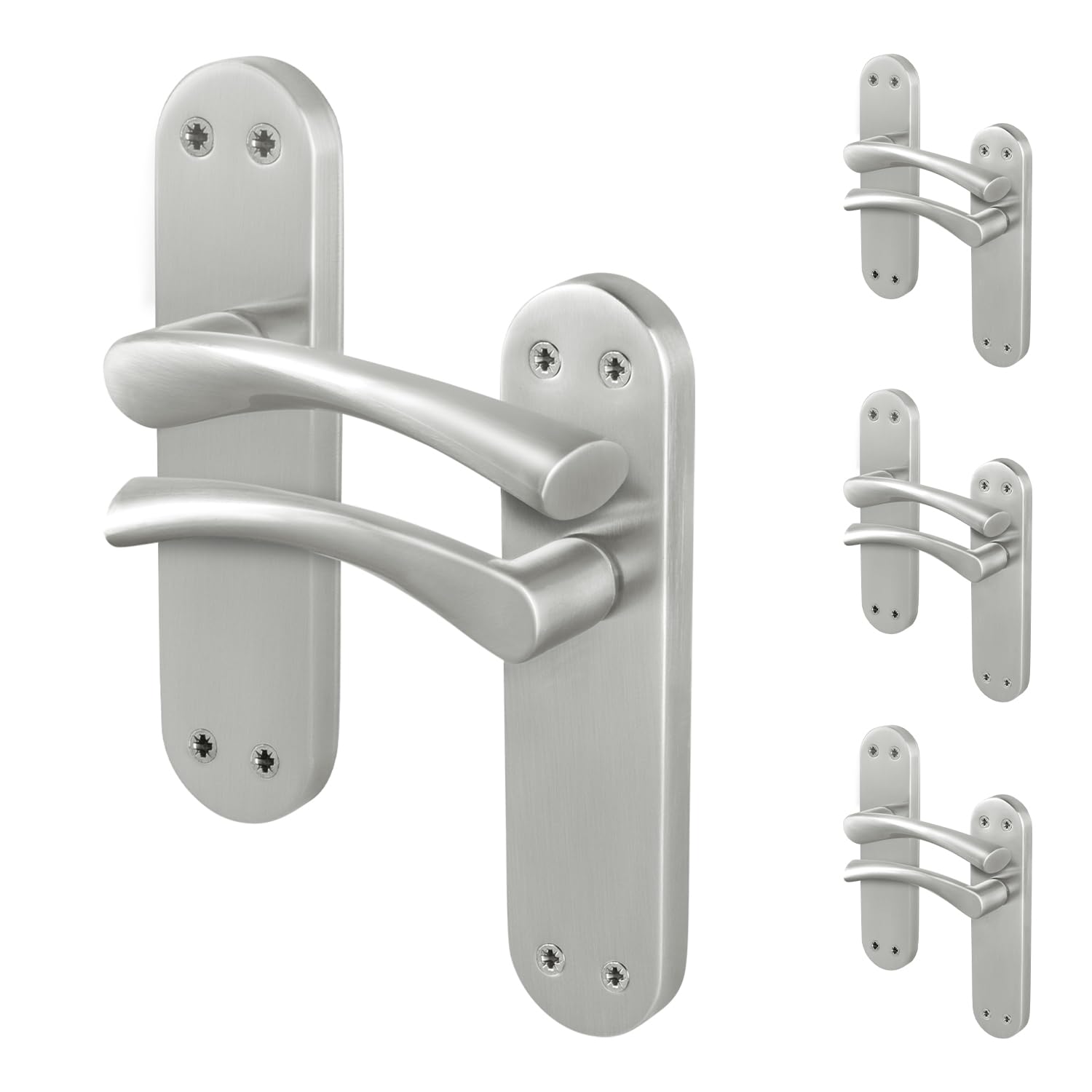 EAI Satin Door Handles, 4 Pairs of Satin Nickel Internal Lever Latch T-Bar Handles on Backplate - Novoli — image 1