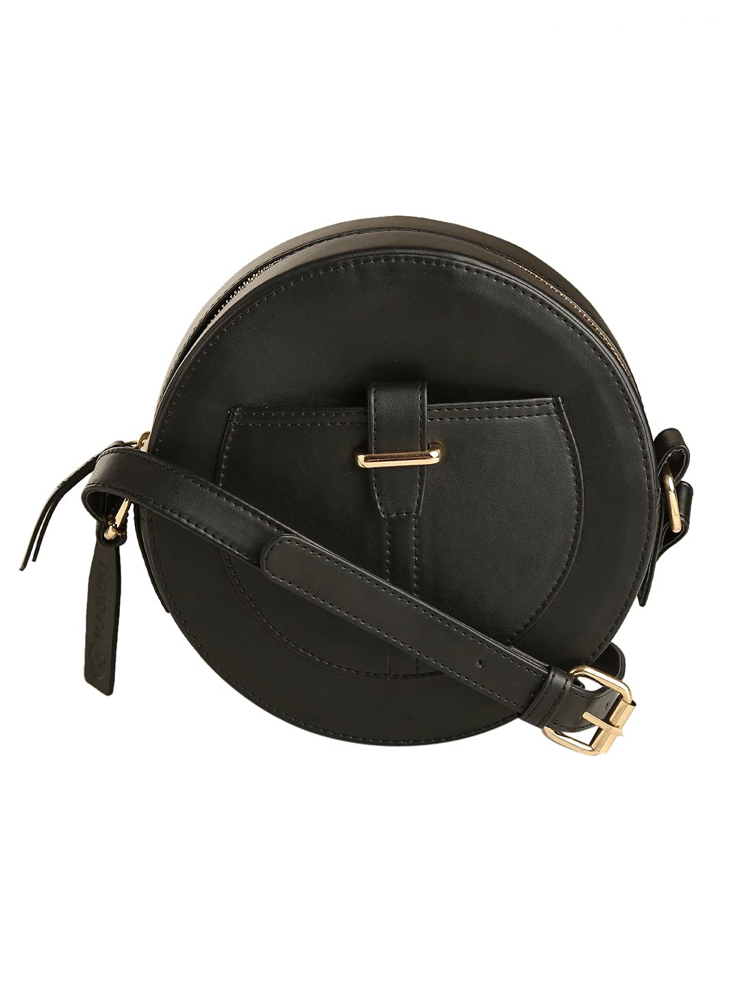 RASHKI Noir - Womens Vegan Leather Sling Bag, Spacious Compartment, Perfect For Daily Use, Travel, Party, Round Bag, Zipper Closure (Black) (B09CTTWQMD) Amazon Price History, Amazon Price Tracker