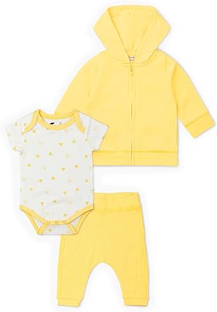 monica + andy Baby Outfit Set, 100% Organic Baby Clothes, Zip Up Jacket, Bodysuit & Pants, Sizes For Newborn & Infant