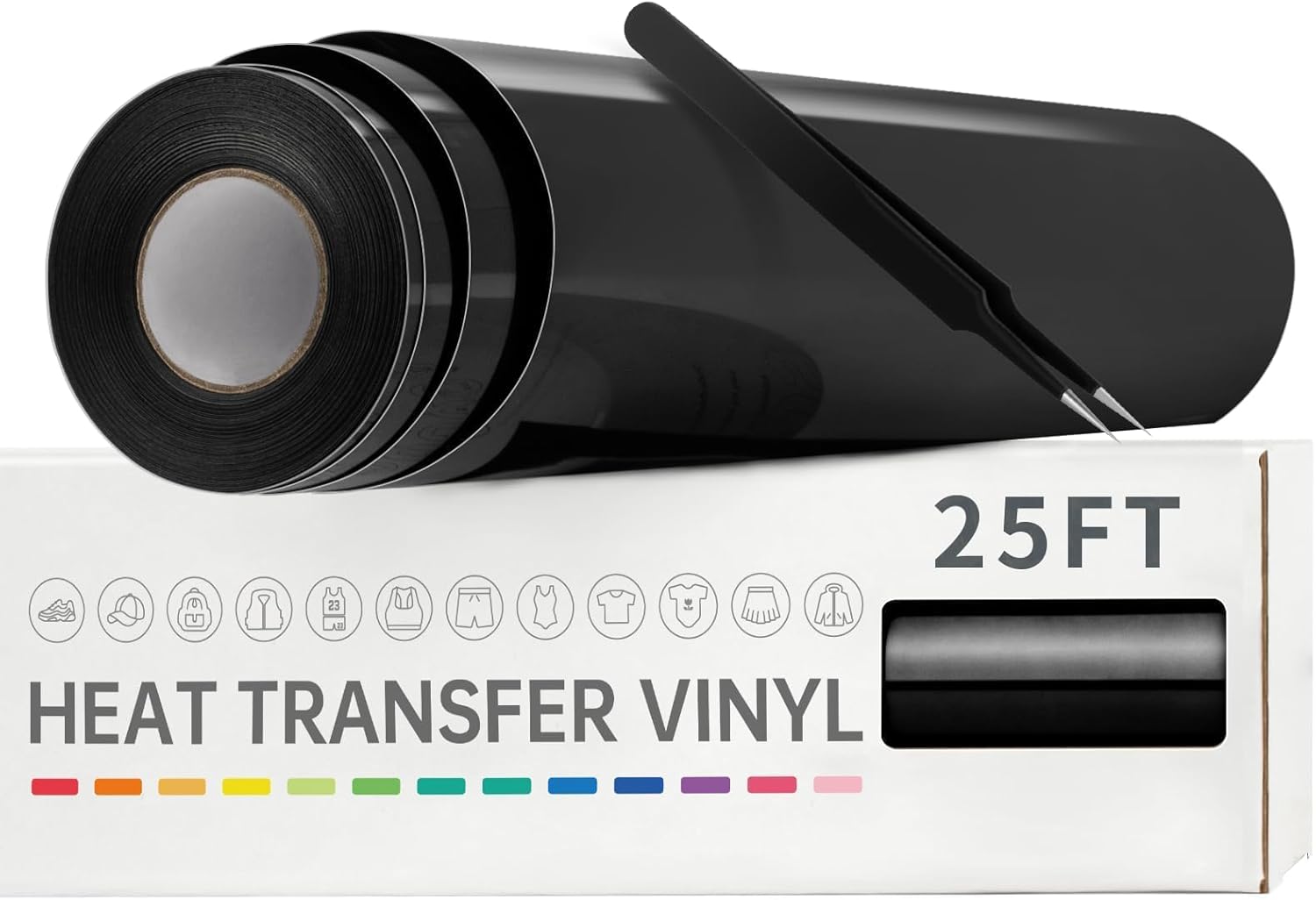 VinylRus Heat Transfer Vinyl-12” x 25FT Iron on Vinyl Roll for Shirts, HTV Vinyl for Silhouette Cameo, Easy to Cut & Weed (Black & White)