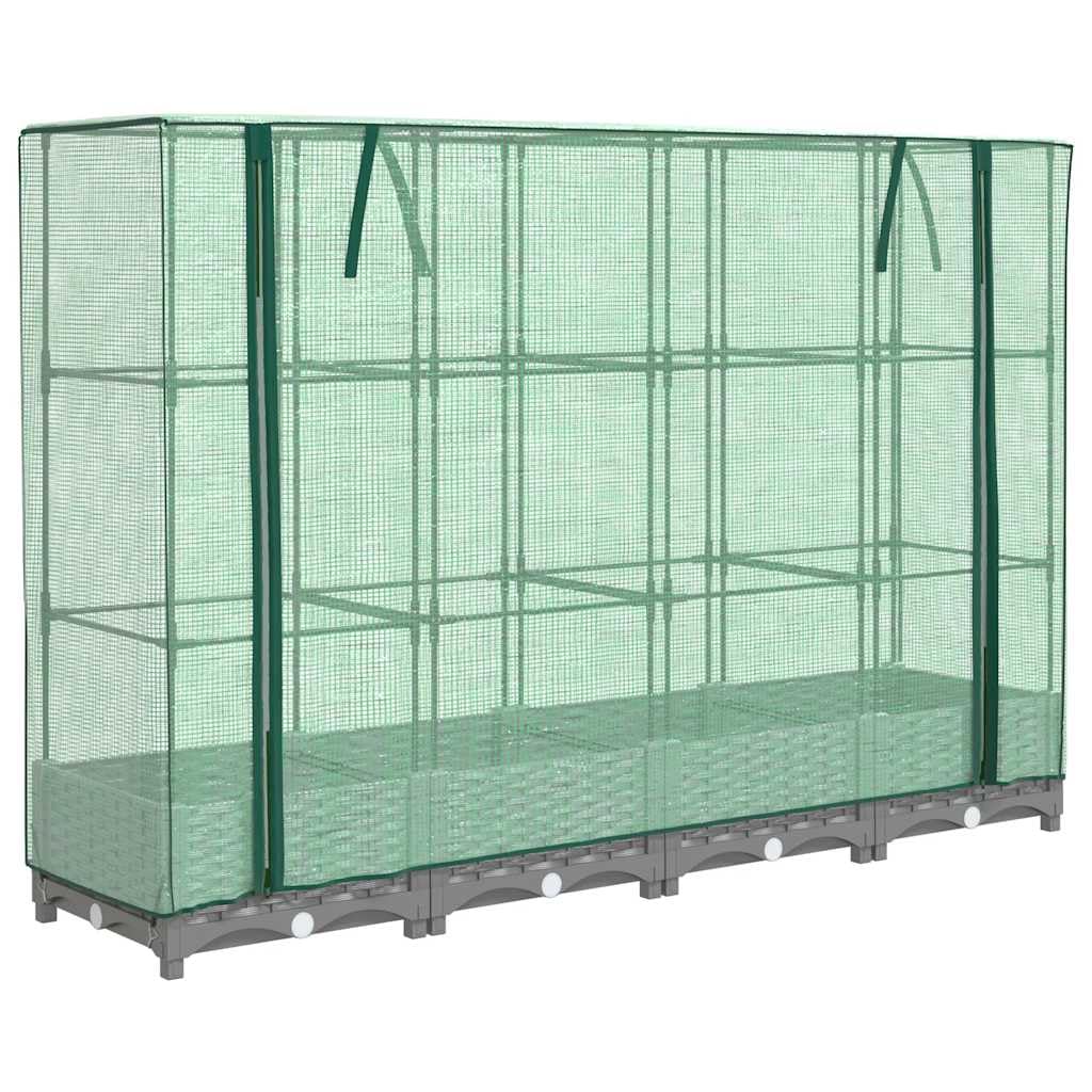 Vidaxl (Light Grey, 160 X 40 X 123 Cm) Raised Bed With Greenhouse Cover Plant Box Garden Planter Rattan Look