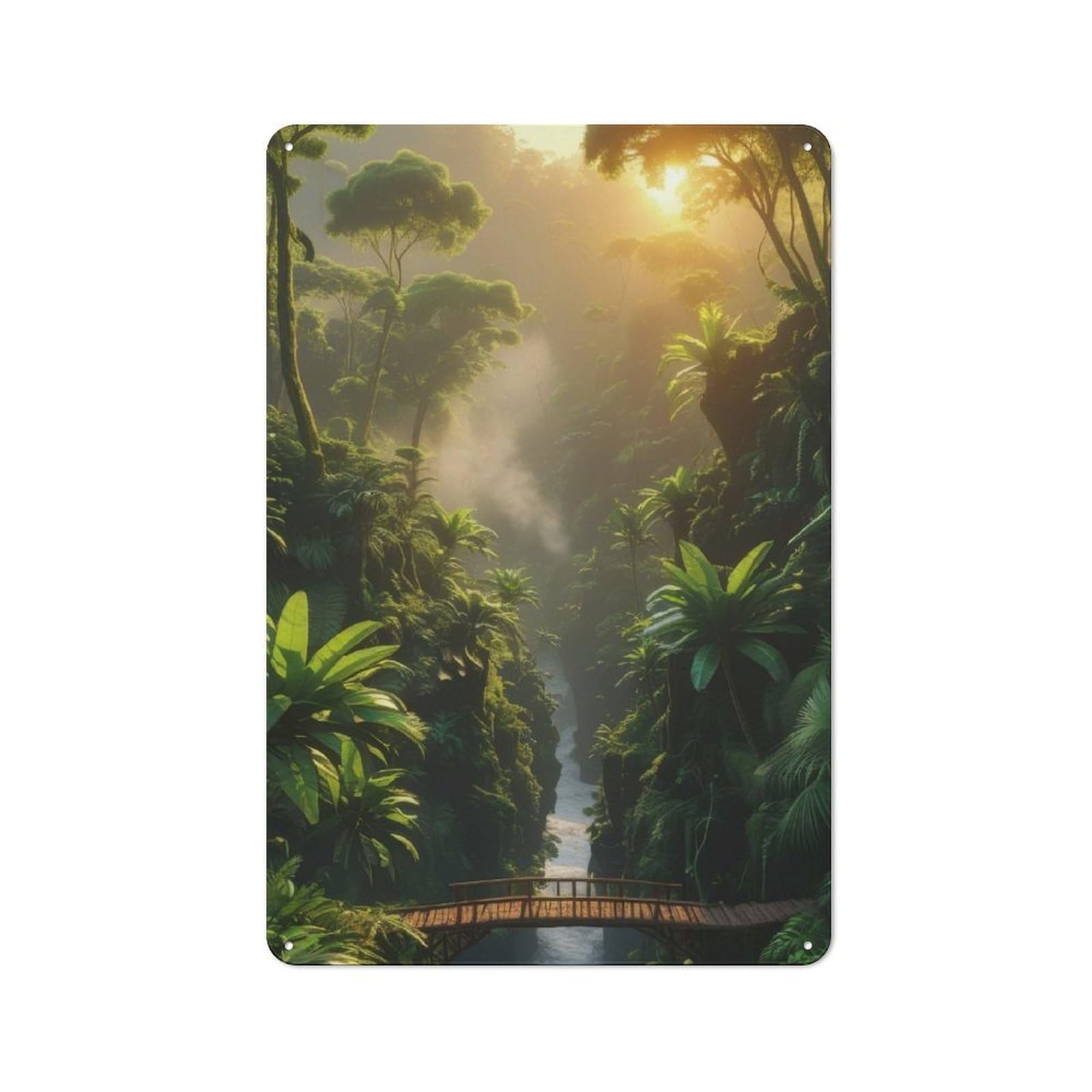 Junmoney Style-23 Tin Sign 30X20cm With Lush Jungle River Crossing For Living Room Wall, Retro Decor, Autumn Wall Decor For Living Room Decor Lovers