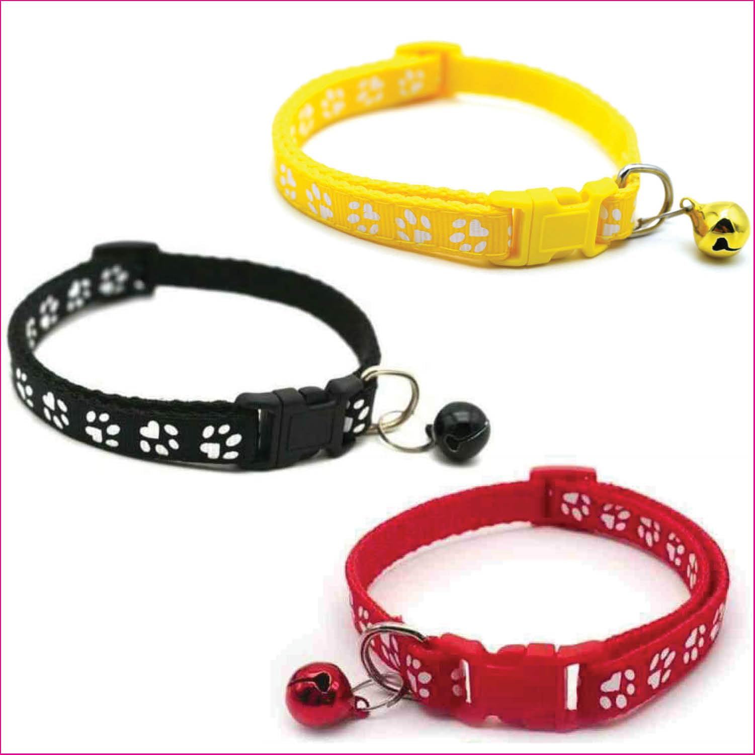 Litvibes Cat Collars Set of 3 with Bell,Kitten & Small Soft Adjustable Collar Safe,Solid Breakaway for Cats & Puppies,Cute Kitty Neckband with Paw Print- (Black,Yellow,Red) (B0CXVMFKTD) Amazon Price History, Amazon Price Tracker