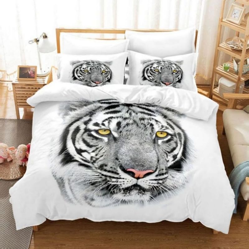 Housse de Couette Tigre Blanc 220x240 pour Décoration Chambre