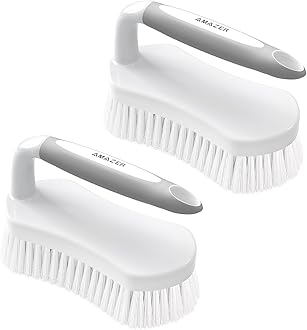 Amazer Scrub Brush for Cleaning Comfort Grip Shower Scrubber Flexible Stiff Bristles with Handle Heavy Duty Cleaner Brush for Tub Sink Carpet Floor - Pack of 2 (Grey+Grey)