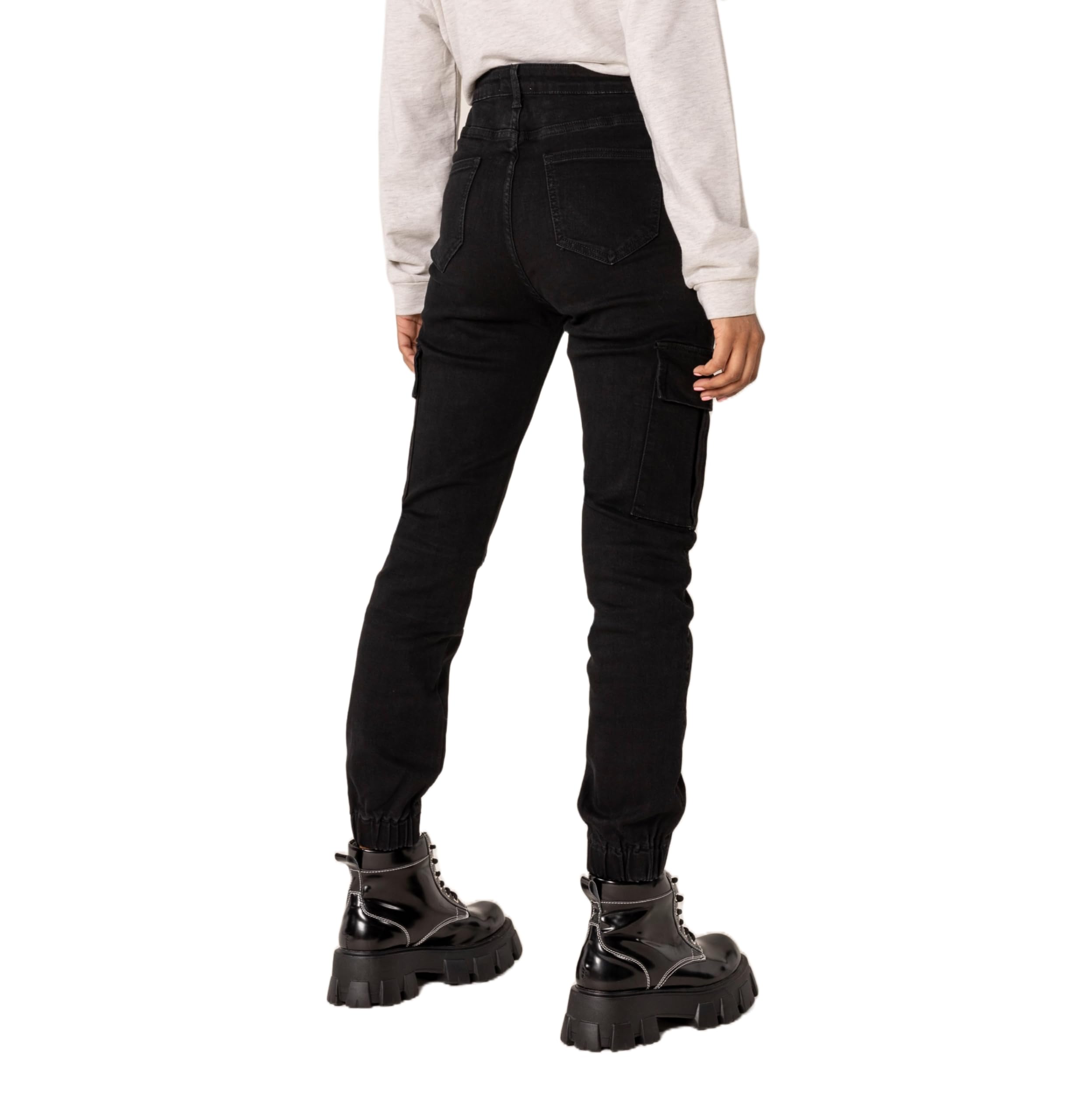 Nina Carter P219 Damen Cargo Jeans High Waist Relaxed Fit Jeanshosen Elastischen Beinabschlüssen Used-Look