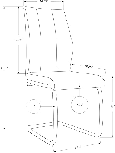 Miniatura 3 de Monarch Specialties I 2 piezas silla de comedor - 2 piezas39 pulgadas de cuerocromo, 17.25 pulgadas de largo x 20.25 pulgadas de profundidad x 38.75
