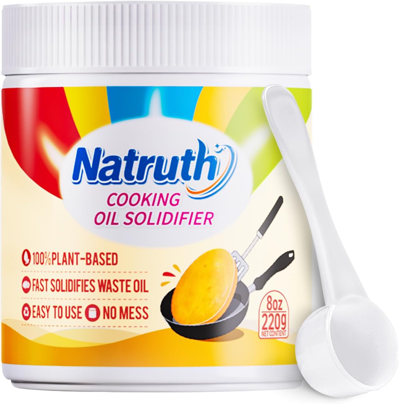 NATRUTH Cooking Oil Solidifier Powder, 100% Plant-Based, Solidifies Up to 25 Cups, Grease Hardener for Easy and Mess-Free Disposal of Fry Oil 8 oz