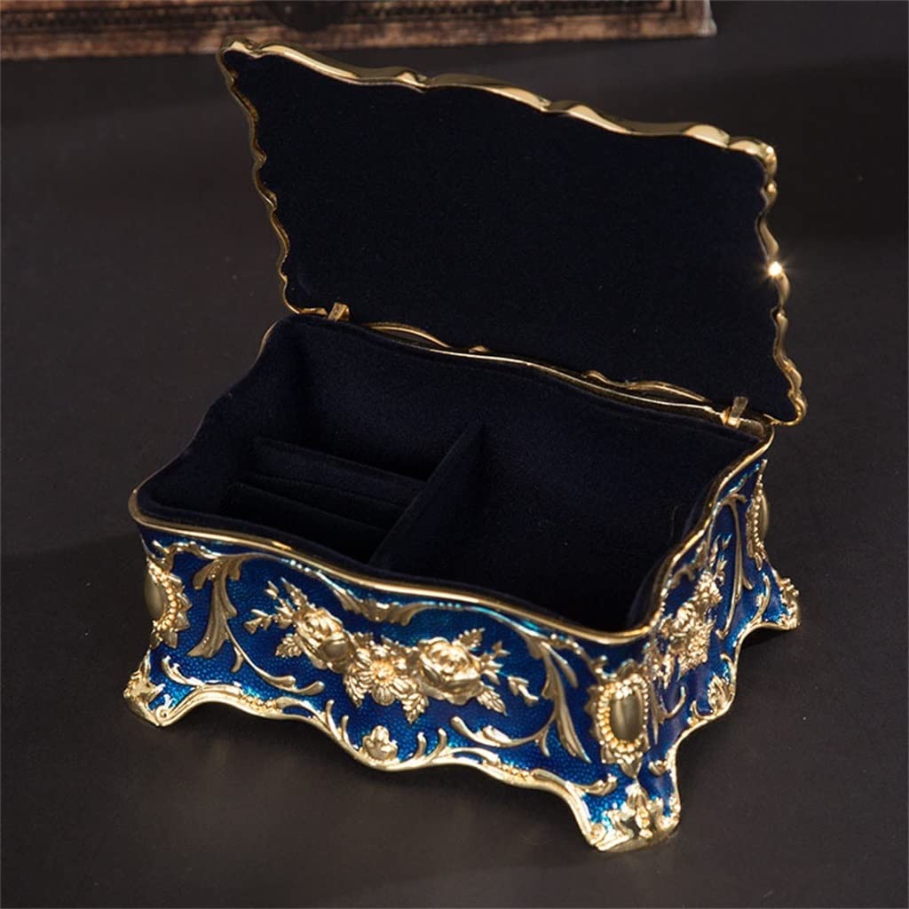 Metal Crafts - Collar de anillo de estilo europeo retro, caja de almacenamiento pequeña, regalo (color azul, tamaño: 9 x 6 x 4 cm), diseño de dinosaurio blanco 4 (azul 9 x 6 x 4 cm)