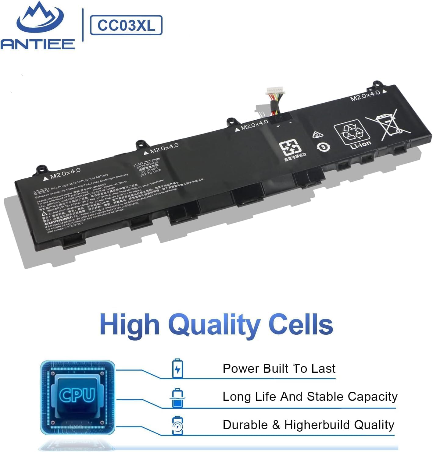 ANTIEE 53Wh CC03XL Batteria Compatibile with HP ZBook Firefly 14 G7 G8, EliteBook 830 835 840 845 G7 G8 Probook 635 Aero G7 G8 Series HSTNN-DB9Q L77608-2C1 L77608-421 L785555 5-005 CC03053XL-PL