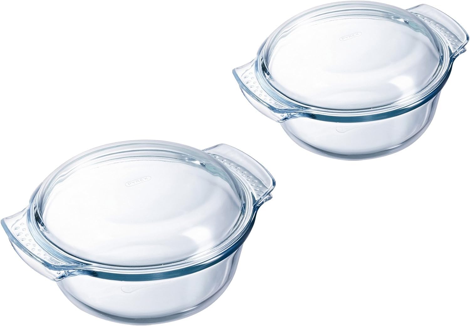 4 in 1 Set of 2 Casserole Dishes 1.6L Borosilicate Glass Wide Handles Steam-Cooking, Microwave, Dishwasher Safe, Made in France