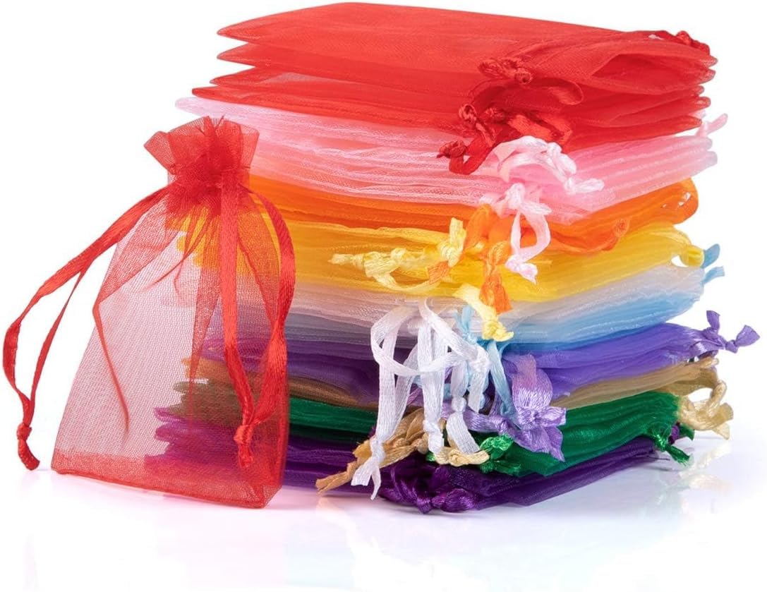 SOMFIUI 100 Stück Organzasäckchen, 7 x 9 cm Bunt Organzabeut