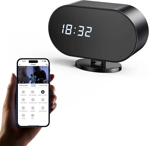 ApaxvyMati Hidden Camera Clock with 2 MP IR Night Vision WiFi 2000 mAh Motion Detection Spy Camera Portable for Home, Office