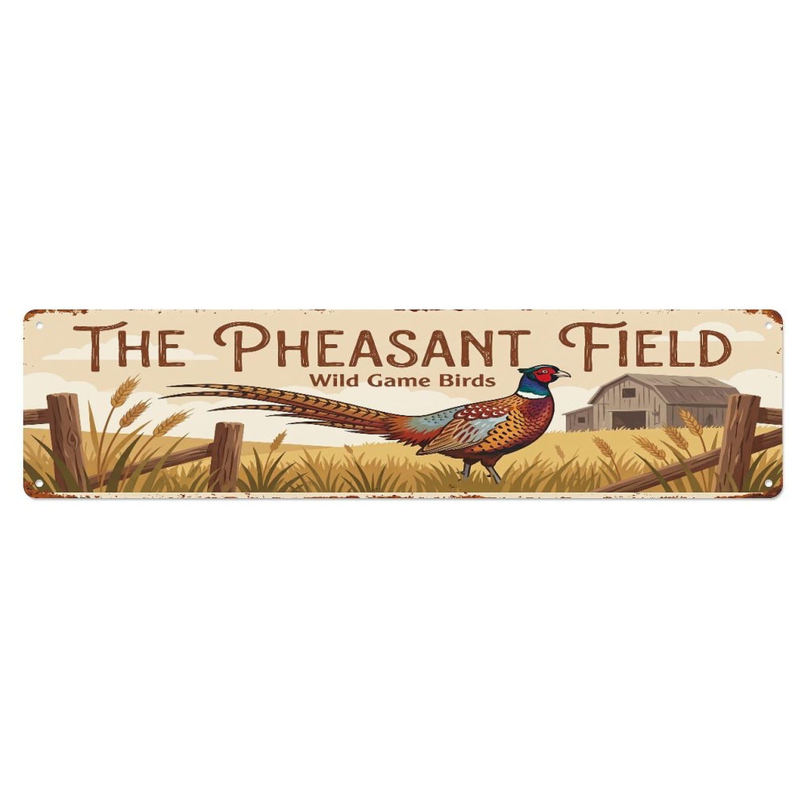 Metal Tin Sign Vintage Pheasant Farm Scene Wild Game Birds