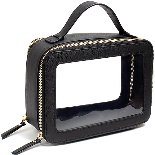 Miniatura 1 de Bolsa de maquillaje con letras de chenilla para viajes con muñeca con cremallera, bolsa de cosméticos transparente para mujeres, bolsa impermeable