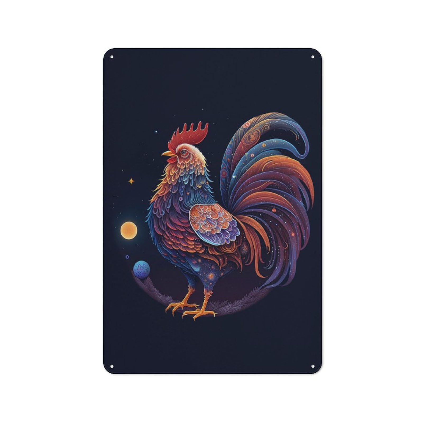 Metal Wall Art Sign with King Rooster Design 30x20cm, Modern Retro Urban Room Decor for Workspace, Cafe, Hallway Or Garage