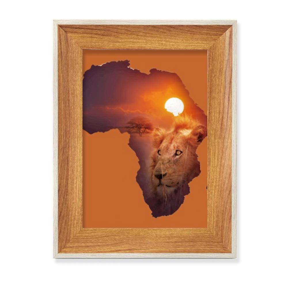 Cadre de Photo en Bois Lion Prairie Continent Africain pour Bureau Décoration Cabinet