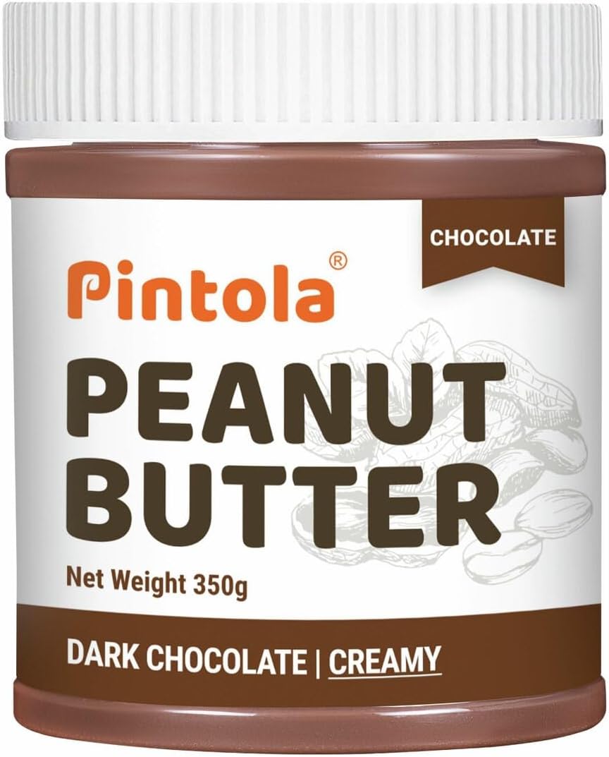 Pintola Peanut Butter Chocolate Flavour Creamy 350g - 18.6g Protein & 5.2g Dietary Fiber, Made with Premium Roasted Nuts & Cocoa, Gluten Free, Zero Cholesterol & Trans Fat, Vit E & B3, Dark Chocolate
