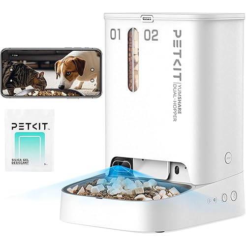 PETKIT Automatic Cat Dog Feeder with Camera, AI-Powered Motion Capturing, 1080P HD Video with Night Vision, 2.4G WiFi Pet Feeder with 2-Way Audio, Dual Hopper Pet Food Dispenser with Desiccant