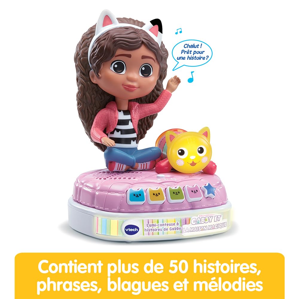 VTech - Gabby et La Maison Magique, Lumi-Conteuse à Histoires de Gabby, Boîte à Histoires Veilleuse, Jouet Interactif et Musical avec 4 Jeux, Cadeau Enfant de 3 Ans à 7 Ans - Contenu en Français