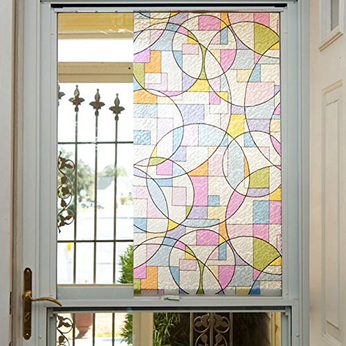 Abstract Stained Glass Circles Decorative, Privacy, Static Cling Window Film (5" X7 Sample) #TOP2