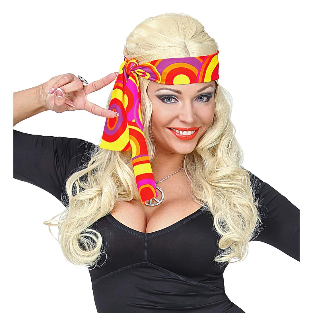 NET TOYS Hippie Stirnband Im 70er Jahre Style – Orange-bunt, Flower Power Look Für Festival & Mottoparty