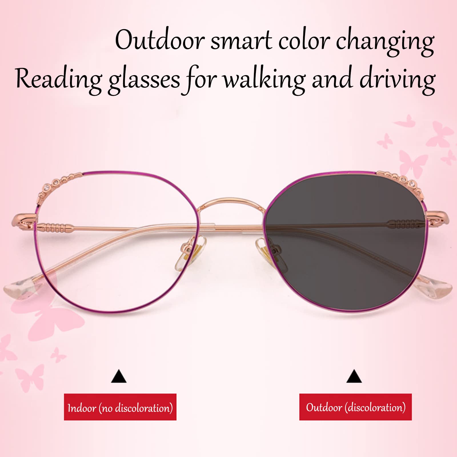 Gafas de Lectura Unisex Progresivas Multifocus Gafas de Sol Fotocromáticas para Exteriores Marco Redondo de Gran Tamaño Lector de Ancianos,Red-+2.50