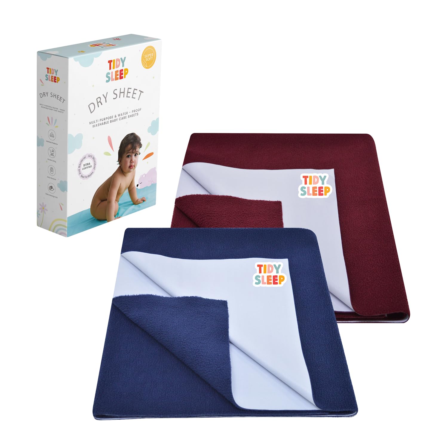 Tidy Sleep Instadry Anti-Piling Fleece Extra Absorbent Quick Dry Sheet for New Born Babies, Cotton Bed Protector Mattress Pack of 2 Maroon-Navy Blue Small (70x50) cm (B0CGX488HW) Amazon Price History, Amazon Price Tracker