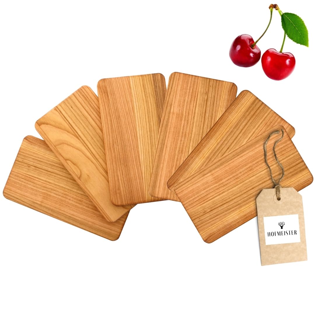 6x Frühstücksbrett Kirschholz 22 cm - 100% Handarbeit, stabiles Brotzeitbrett, Vesperbrettchen für die Stulle, Messer schonendes kleines Brettchen, Holzbrett, Brett Kirsche