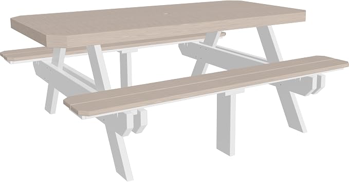 LuxCraft 6 Foot Poly Rectangular Picnic Table - Outdoor Furniture, Dining Height Table with Umbrella Hole, Seats 6 Adults, All Weather - Amish Made in USA Birch & White