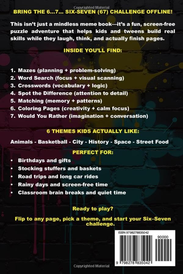 6…7… SIX-SEVEN Challenge Activity Book: Brain-Boosting Fun for Kids & Tweens: Mazes, Word Search, Crosswords, Spot the Difference, Matching, Coloring Pages & Would You Rather - Image 2