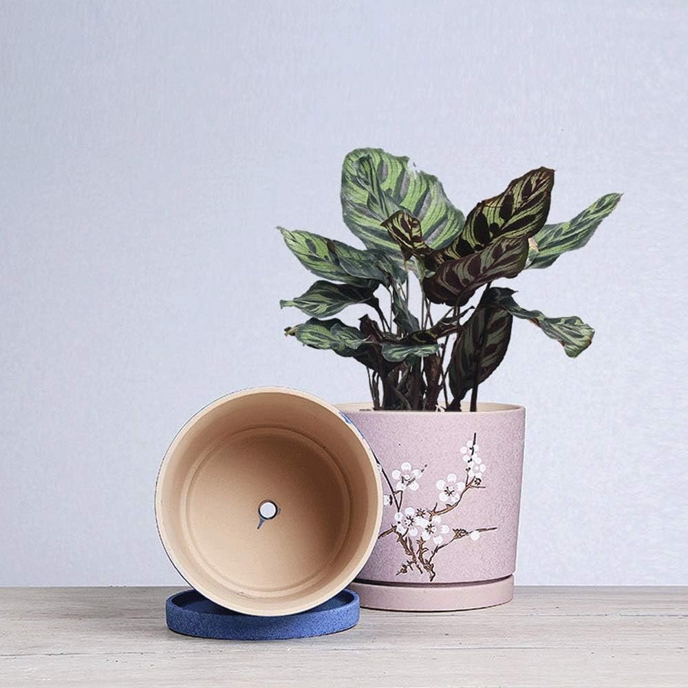 Doniczki ceramiczne, wielokolorowa ceramiczna doniczka na kwiaty, zielona roślina, bardzo duża z tacką, miąższowa ceramiczna doniczka, zielona doniczka na kwiaty, zielona
