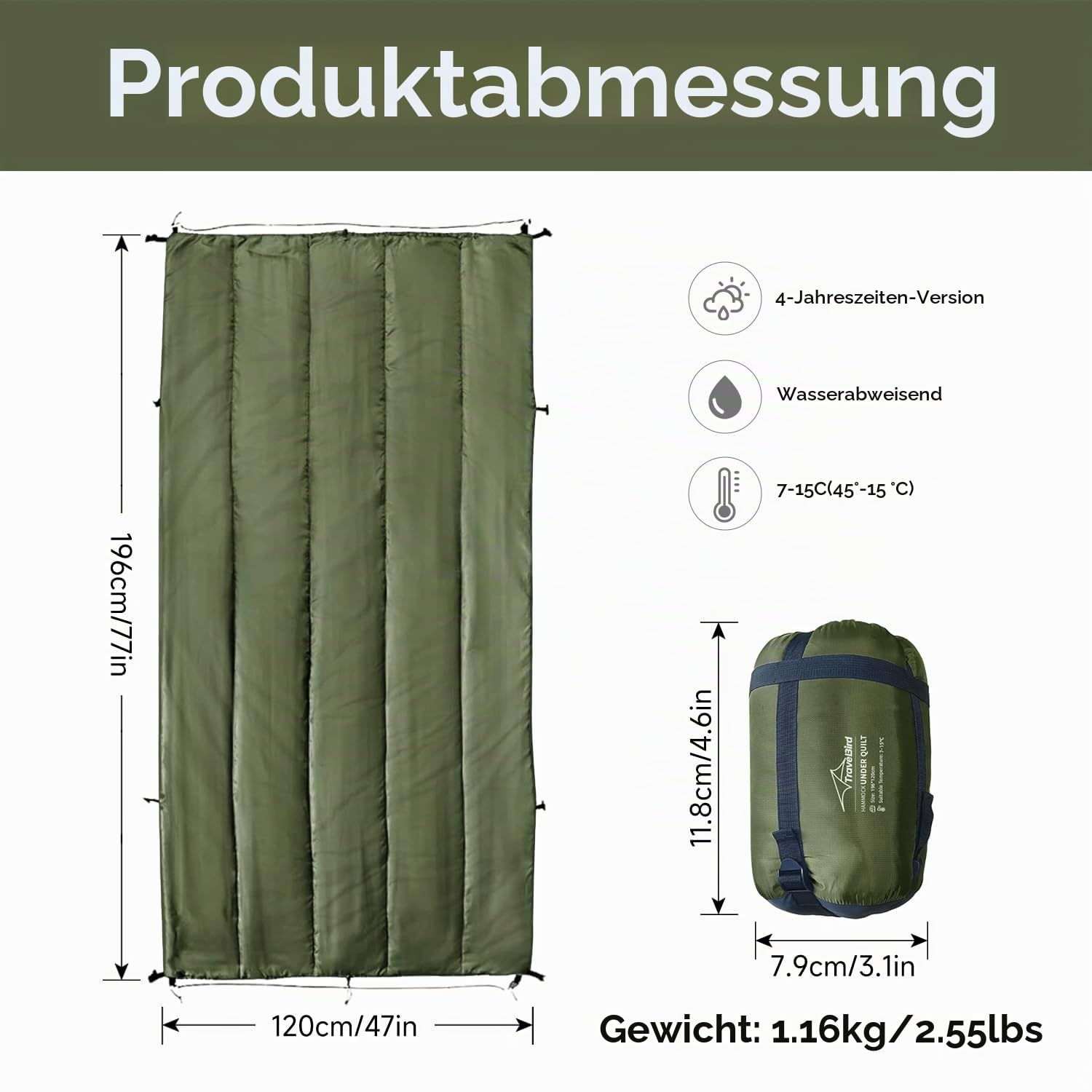 Hängematte Underquilt, Underblanket für Camping Hängematte, Warme Isolierung, Ultraleichte 4-Jahreszeiten-Unterdecke für Hängematten, Tragbar zum Camping, Wandern, Rucksackreisen