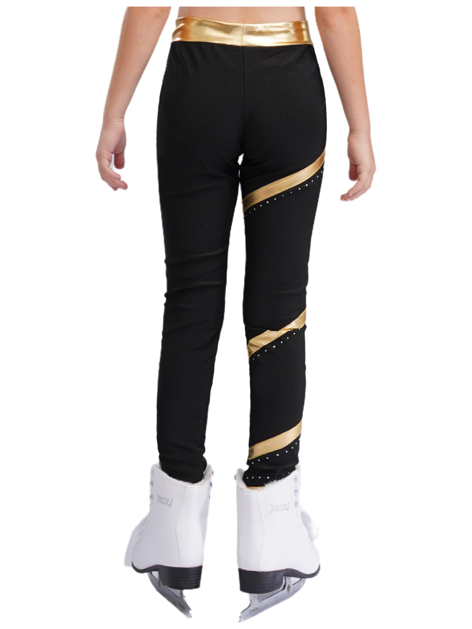 Ropa de patinaje artístico para niñas y niños, chándal metálico, sujetador deportivo, strass, chaqueta brillante, rayas, patchwork, leggings dancewear
