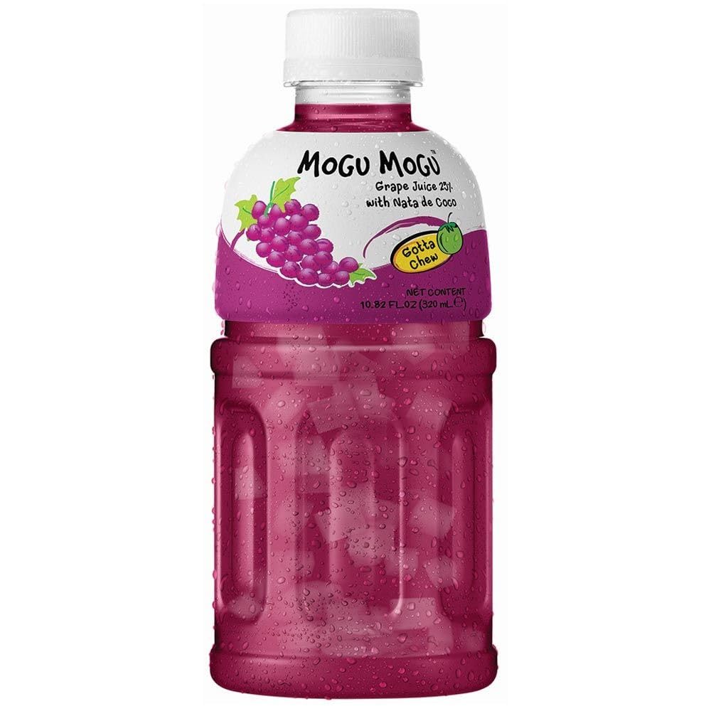 Mogu Mogu Nata De Coco Grape Flavored Drink | 320ml | Mogu Mogu Flavored Drinks | Nata De Coco | Jelly Texture | Refreshing Taste | Pack of 3 | Grape | Bottled Drink