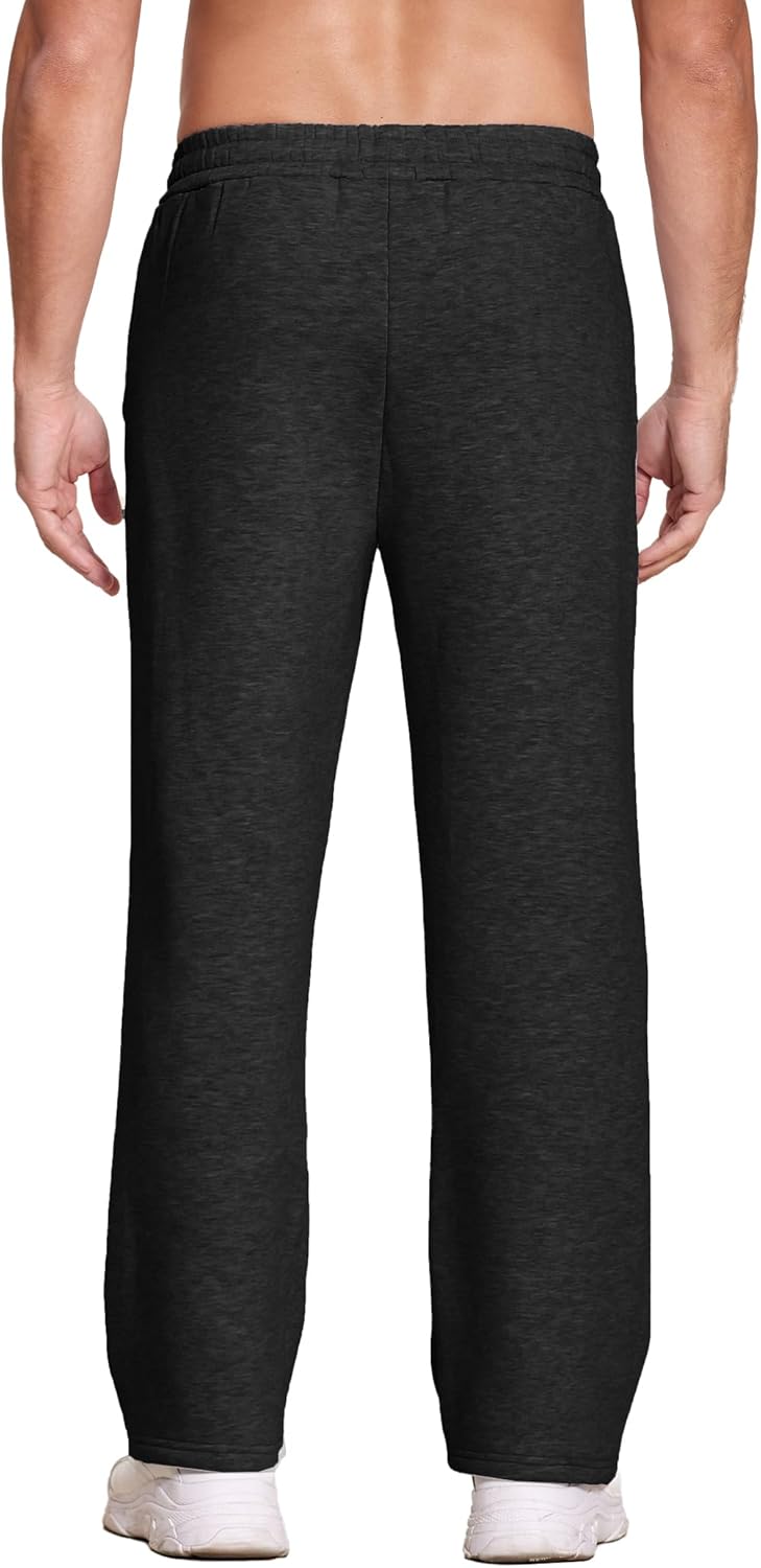Deyeek Men's Fleece Lined Sweatpants Open Bottom Straight Leg Sweat Pants for Mens Loose Fit Joggers Sweatpants with Pockets - Image 2