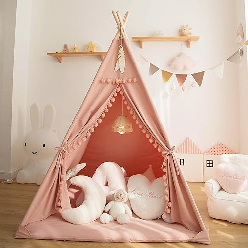 Miniatura 7 de Tienda de campaña tipo tipi para niños con alfombrilla acolchada, tienda de campaña plegable en tono para niñas y niños, casa de juegos de lona para