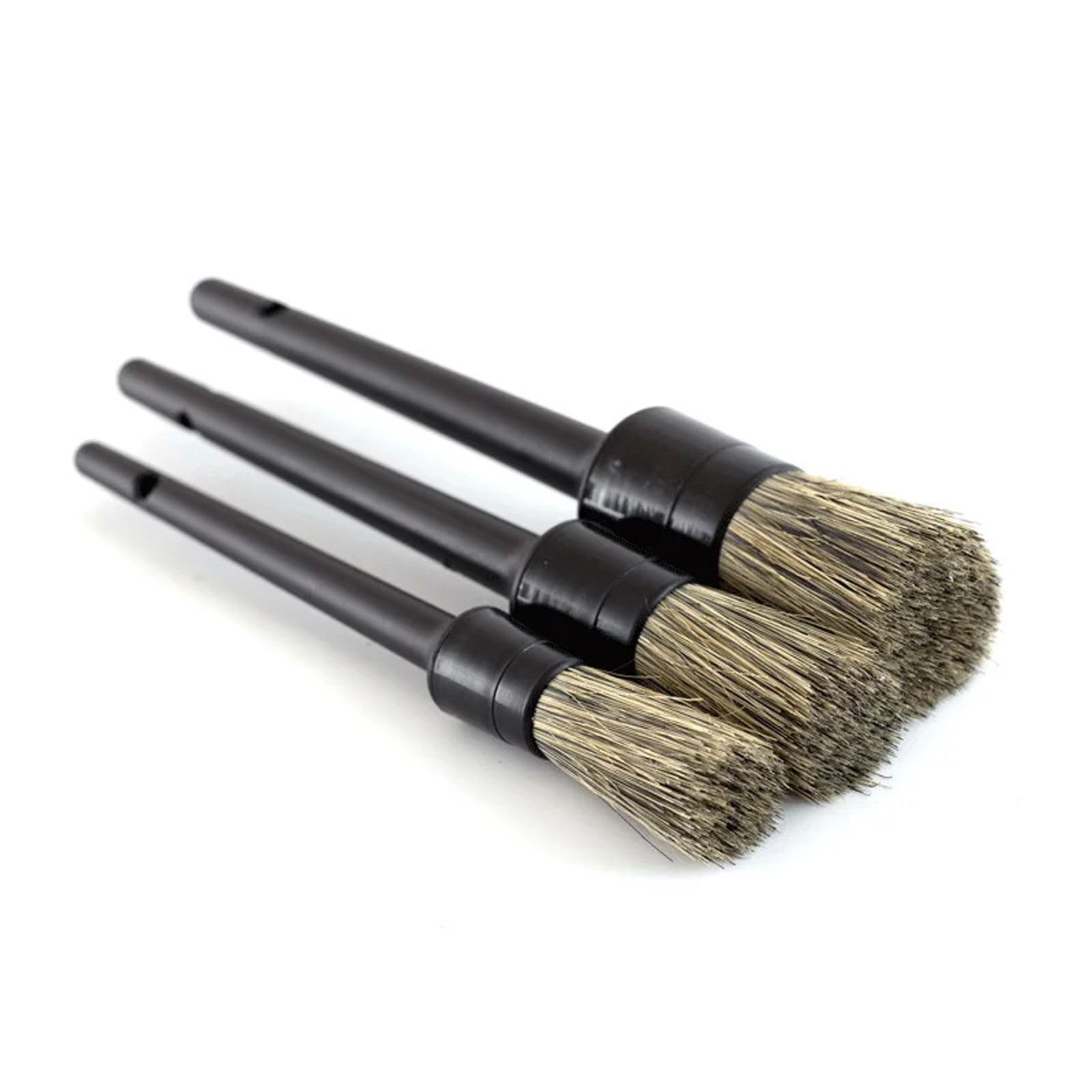 3 Stück Natürliche Wildschwein Haar Auto Detailing Bürste Set Weiche Borsten Auto Reinigung Bürste Kits Reifen Rad Waschen