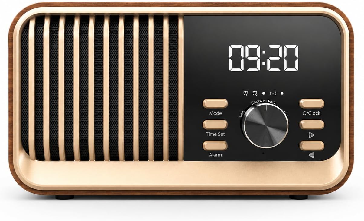 ENCASED 6-in-1 Wireless Charging Speaker with Alarm Clock (Brown)