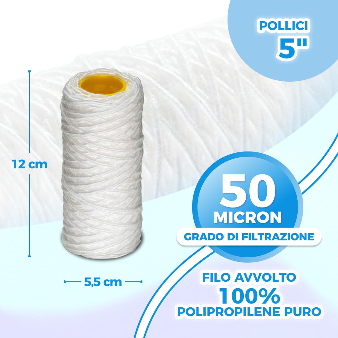 Cartucho filtrante para filtro de agua en hilo enrollado, 5 pulgadas, 50 micras, 1 unidad