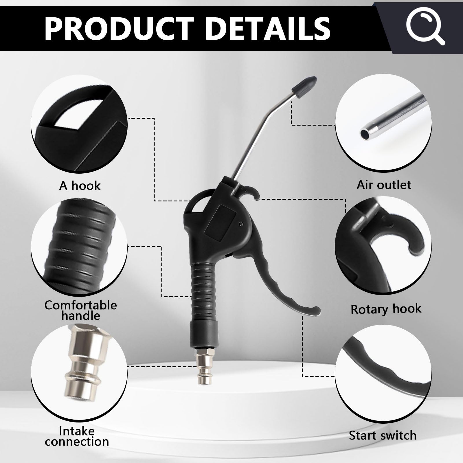 EXLECO 3 X Soufflette Air Comprimé Bec Long Soufflette Compresseur 95mm 295mm 490mm Pistolet Air Comprimé Long Pistolet Compresseur Air avec Raccord 1/4" Accessoires Compresseur D'air Max. 8 Bar Noir