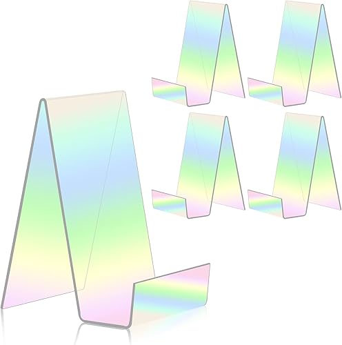 Miniatura 8 de ZOEY Soporte de acrílico para libros con repisa negra para caballetes  Paquete de 5 soportes grandes para libros para exhibición de libros, hojas de