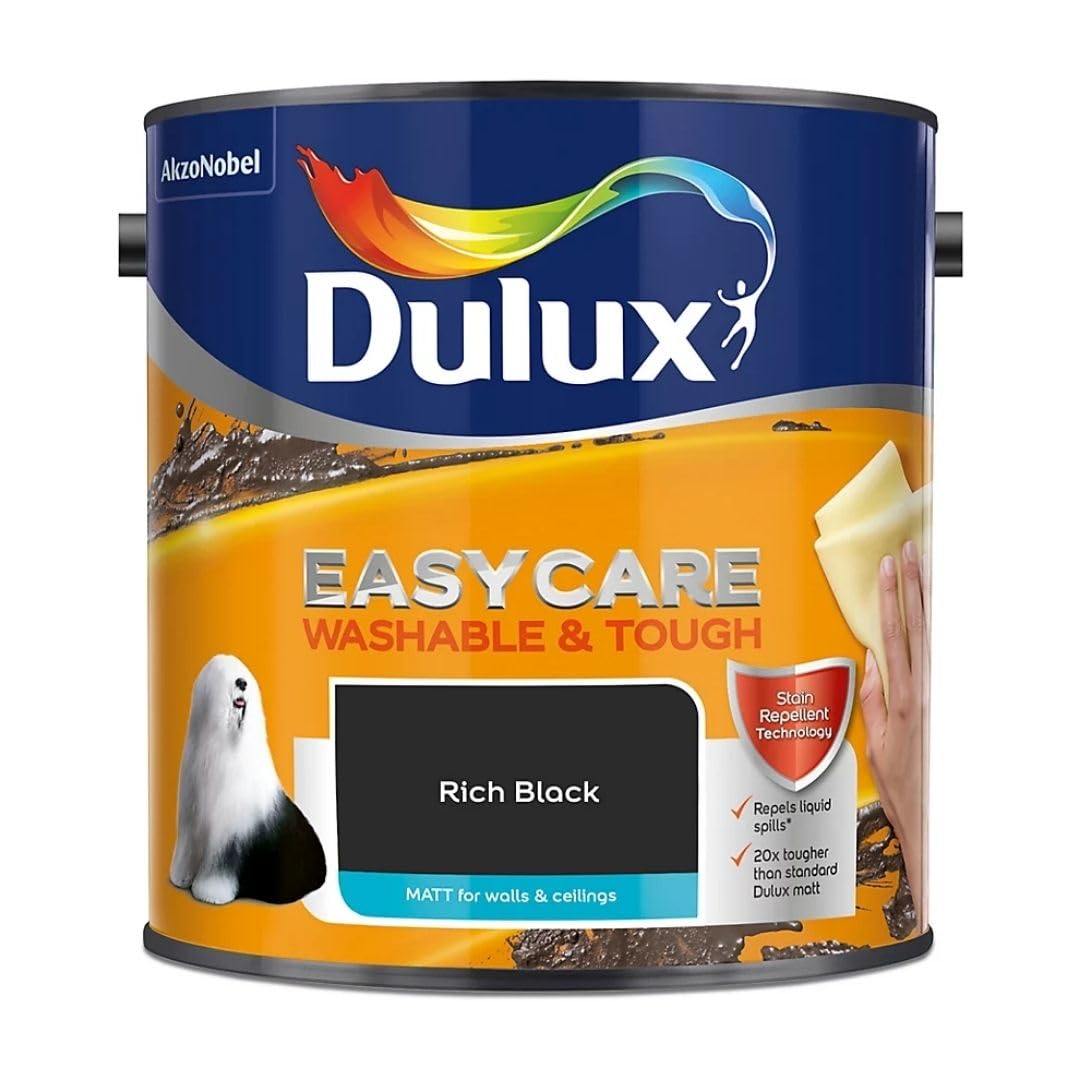 Rich Black Dulux Easycare Matt Emulsion Paint 2.5L – Washable & Stain Resistant, Durable Matt Finish, Quick Dry, Low Odour Interior Wall & Ceiling Paint